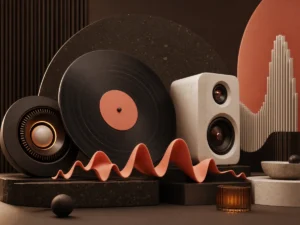 Art-directed vinyl and speaker forms with a coral waveform