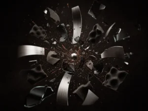Controlled sonic impact made from suspended metal and glass fragments
